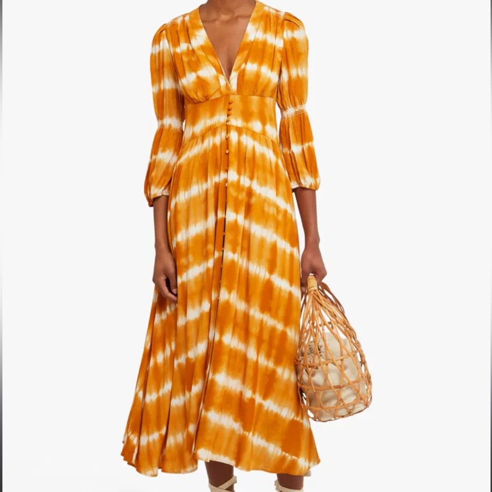 NWT O.P.T. Masaya Midi Elegant Orange Mustard Tie-Dye Midi Dress $162 MSRP